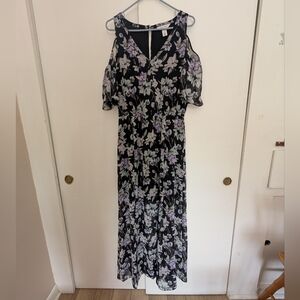 White House Black Market Black and Purple Floral Maxi Dress Size 8